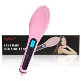 Raphycool 29W LCD Anti Static Ceramic Hair Straightener for Faster Straightening Styling Heating Detangling Paddle Hair Brush with Head Massage Function-Pink 230V-110V