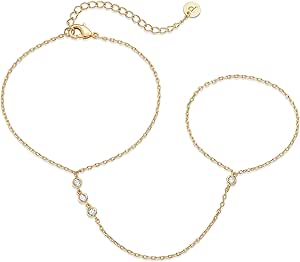 PAVOI 14K Yellow Gold Plated Hand Chains Bracelet for Women | Dainty Cubic Zirconia Bracelet and Ring Chain Body Jewelry