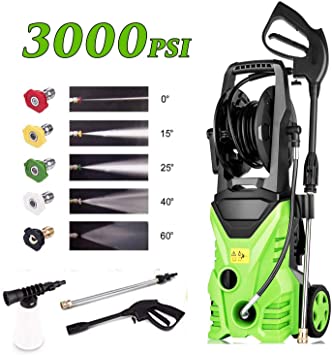 Homdox 3000 PSI Electric Pressure Washer, High Pressure Washer, Professional Washer Cleaner Machine with 5 Interchangeable Nozzles, 1800W,1.80 GPM,Hose with Reel