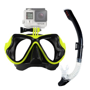 Snorkeling Mask Set, OBOSOE Anti-Fog Scuba Diving Mask with Gopro Camera Adapter Design for Hero HD, Session, Xiaomi Yi Action Camera - Yellow