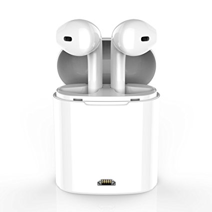 Wireless Headphones Stereo In-Ear Earpieces Earphones Hands Free Noise Cancelling for Apple airpods iPhone X 8 8plus 7 7plus 6S Samsung Galaxy S7 S8 IOS Android Smart Phones (white)