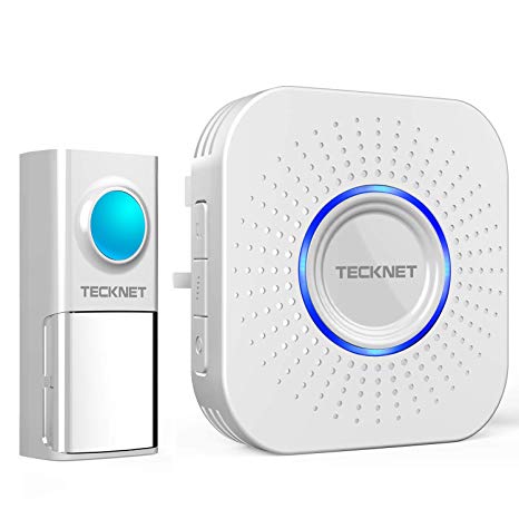 TeckNet Wireless Doorbell, Wall Plug-in Cordless Doorbell Weatherproof Door Chime IP55 Weatherproof at 150M Range with 58 Chimes, 4 Levels of Adjustable Volume & Visual Alerts