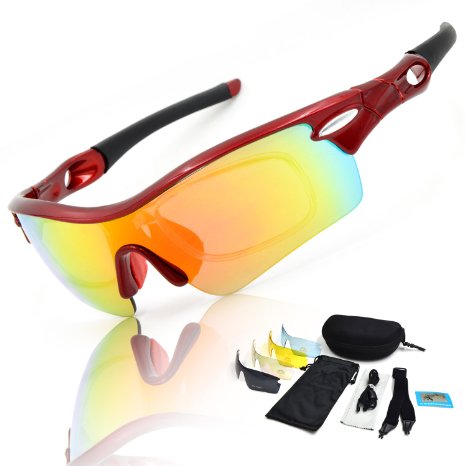 Aupek POLARIZED Sunglasses Sport Glasses Goggles Cycling Eyewear with 5 Sets Interchangeable Lenses for Outdoor Activities