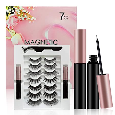 7 Pairs Magnetic Eyelashes  2Pc Magnetic Eyeliner Waterproof, Magnetic Eyelash Kit With Reusable Magnetic Lashes And Tweezers For False Eyelashes Easy To Apply - Best Gifts For Girls Or Young Women