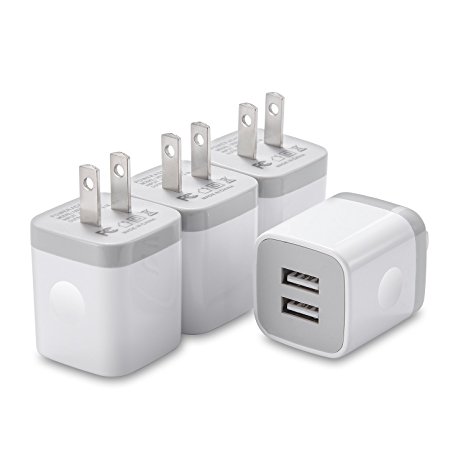 USB Wall Charger USINFLY 2.1A/5V Universal Dual Port USB Plug Power Adapter Charging Block Box for iPhone 8 7 6 6S Plus 5S, Samsung Galaxy S5 S6 S7 Edge, iPad, LG, HTC, Nokia (White-4 Pack)