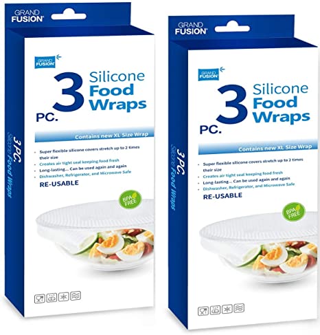 Flexible Reusable Microwave Safe Silicone Food Wraps. Clear BPA Free Cling Films Stretch Twice Their Size Making Air Tight Seals Around Ceramic and Most Plastic Plates and Bowls Preserving Food (6)