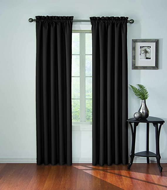 ECLIPSE Blackout Curtains for Bedroom - Corinne Insulated Darkening Single Panel Rod Pocket Window Treatment, Living Room, 42" x 63", Black