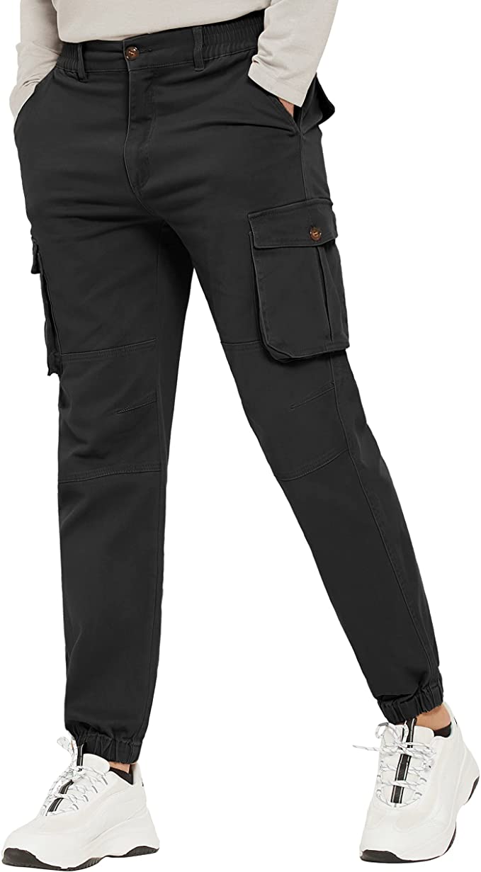 PULI Mens Cargo Pants Stretch Casual Jogger for Men Soft Work Casual Pants Slim Fit Tapered with Pockets Cotton Stone 30