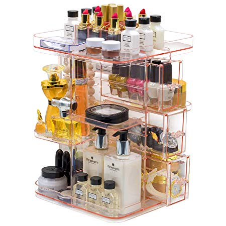 Sorbus Rotating Makeup Organizer, 360° Rotating Adjustable Carousel Storage for Cosmetics (Pink)