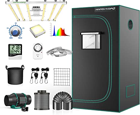 MARS HYDRO Grow Tent Kit Complete System 4x4ft FC-E4800 Dimmable Light 48"x48"x80" 1680D Hydroponics Growing Tent Indoor Grow Tent Kit with Upgraded 6" Ventilation Kit 2646pcs LED