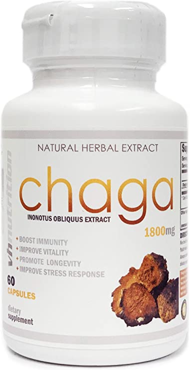 Chaga Mushrooms Capsules | 1800mg Per Serving | VH Nutrition 30 Servings | Chaga Mushroom Powder | Immunity and Anti-Aging Support Supplement with Natural Ingredients