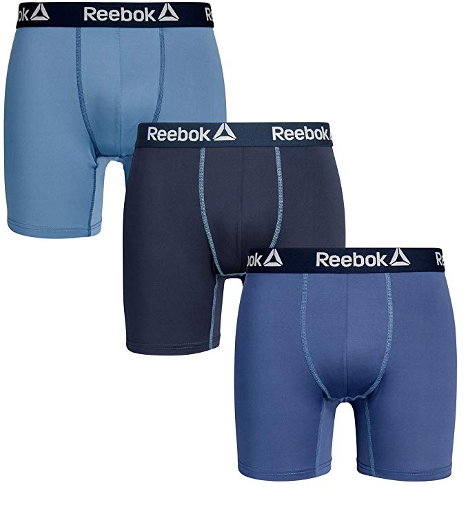 Reebok Mens 3 Pack Performance Quick Dry Moisture Wicking Boxer Briefs