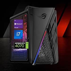 ASUS ROG Gaming Desktop, Intel Core i7-13700KF, NVIDIA GeForce RTX 4070, 64GB DDR5 RAM, 2TB SSD, Wired Keyboard & Mouse, HDMI, DP Port, Antenna, RJ45, Wi-Fi 6, Windows 11 Pro, Black