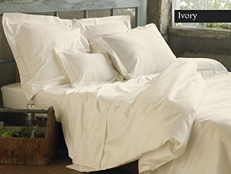 400 THREAD COUNT Organic Cotton 19 inches Deep Pocket, MADE IN THE USA Sheet Set SOLID Great Value (Queen,Ivory)