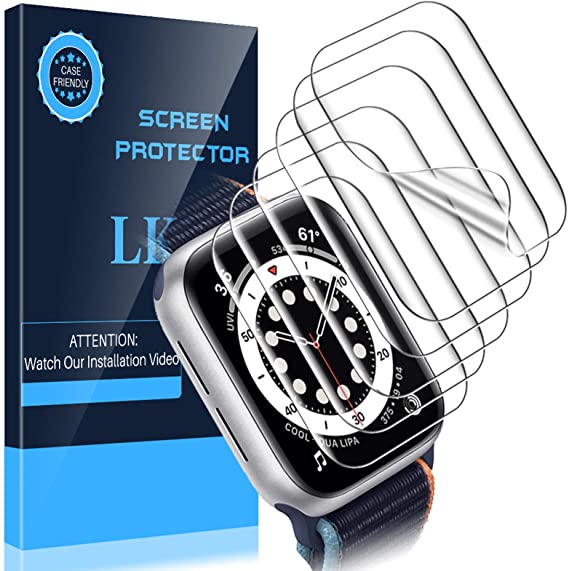 LK 6 Pack Screen Protector for Apple Watch 40mm Series 6, SE,5, Model No. LK-40MM-5, Max Coverage, Bubble Free, Anti-Scratch, Apple Watch 40mm Series 6, SE Flexible TPU Clear Film