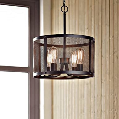 4-Light Industrial Pendant Light for Kitchen Island 16.5", Bulb Included, Matte Black Vintage Farmhouse Ceiling Light for Living Room, Hanging Pendant Lighting for Kitchen Dining Room