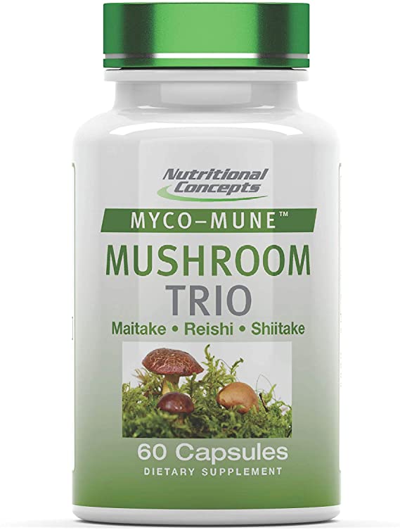 Mushroom Trio Complex with Reishi, Shiitake, & Maitake (60 Capsules) | 600 MG Total (200 MG of Reishi, Shiitake, & Maitake) | Myco-Mune Immune Support Supplement | Triple Mushroom Extract Powder Caps