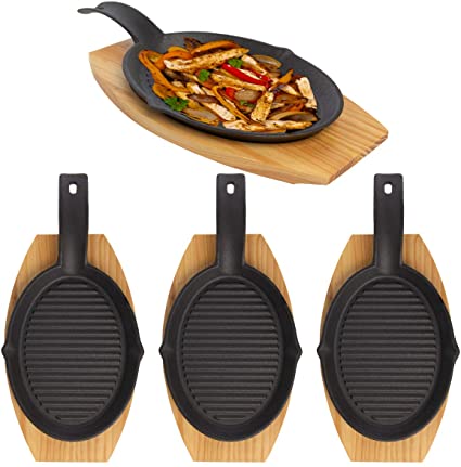 Mr. Bar-B-Q (8 Piece) Fajita Skillet Set With Wood Base Kitchen Accessories Cast Iron Skillet Cooking Set