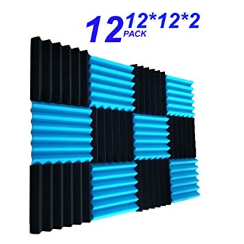 12 Pack- Black&Blue Acoustic Panels Studio Foam Wedges 2" X 12" X 12" (12PCS) (30305CM, Black&Blue)