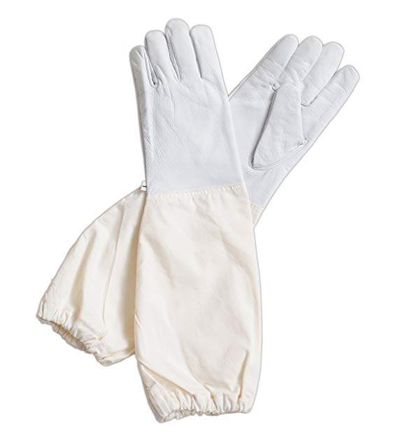 Forest Beekeeping Supply - Goatskin Leather Beekeeper's Glove with Long Canvas Sleeve & Elastic Cuff(Medium)