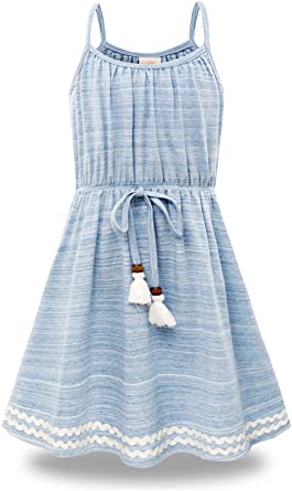 Bonny Billy Big Girls Spaghetti Straps Solid Cotton Kid Beach Dress