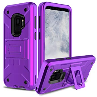 Galaxy S9 Case, Elegant Choise 3 in 1 Heavy Duty Hard Shell with Kickstand Hybrid Shockproof Armor Rugged Full Body Protection Combo Cover Case for Samsung Galaxy S9/G960F/G960U (Purple/Black)
