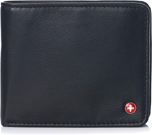 Alpine Swiss RFID Protected Men’s Max Coin Pocket Bifold Wallet with Divided Bill Section Camden Collection Soft Nappa Black