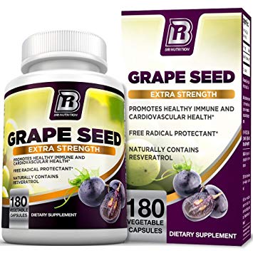 BRI Nutrition Grapeseed Extract - 95% Proanthocyanidins 400mg Servings - Strongest Standardized Extract On The Market - 180 Veggie Capsules