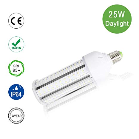 LightingWill 25W LED Corn Light Bulb Daylight White 6500K 2400LM(140W Equivalent) E27 Standard Sockets, for Outdoor and Indoor Large Areas/Garage/Basement/Post Lamp/Garage/Workshop