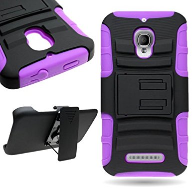 CoverON® Hybrid Heavy Duty Case with Hard Kickstand Belt Clip Holster for Alcatel One Touch Fierce -Black Hard Purple Soft Silicone