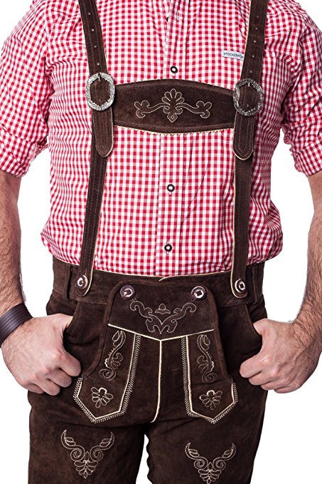 Lederhosen Leather Shorts Oktoberfest Trachten Bavarian Dark Brown