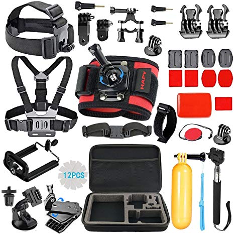 HAPY Outdoor Sports Camera Accessories Kit for GoPro Hero6，5 Black, HERO (2018),HERO Session,Hero 5,4,3,Session,GoPro Fusion,DBPOWER,Campark,AKASO,APEMAN,SJCAM,xiaomi YI,Carrying Case