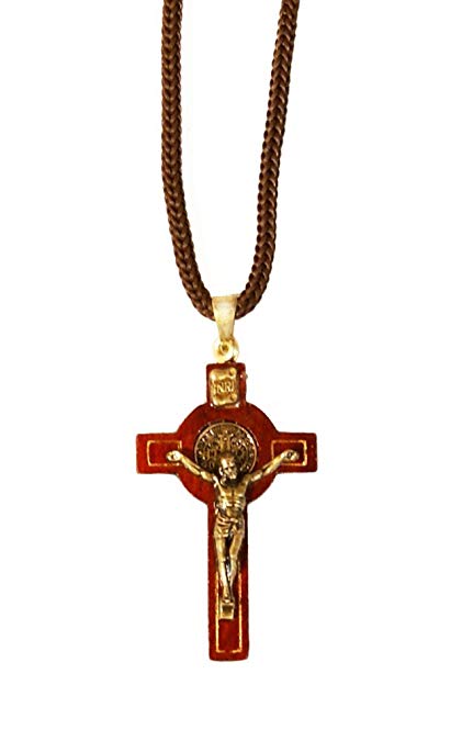 Catholica Shop Scapular Necklace - Catholic Religious Wear Saint Benedict Wooden Cross Crucifix Necklace with Cord