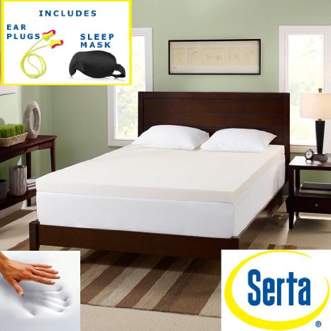 Serta 3-inch Premium Memory Foam Mattress Topper - High Quality Sleep Mask and Comfortable Pair of Corded Earplugs Included KING