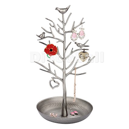 Discoball - Jewellery Display/Stand/Holder - New Antique Silver Bronze Birds Tree Earring Necklace Bracelets Jewelry Holders Hanging Organiser Rack Tower(Ancient Sliver)