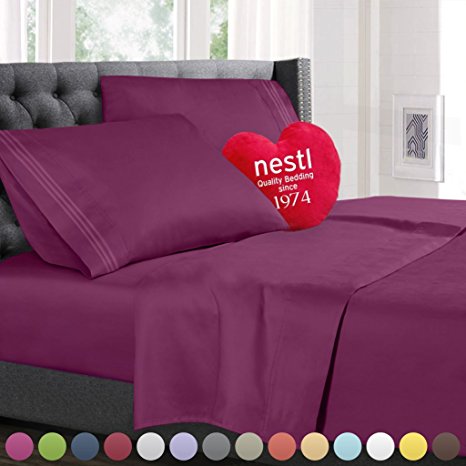 Bed Sheet Bedding Set, Queen Size, Vivacious Magenta, 100% Soft Brushed Microfiber Fabric with Deep Pocket Fitted Sheet, 1800 Luxury Bedding Collection, Hypoallergenic & Wrinkle Free Bedroom Linen Set By Nestl Bedding