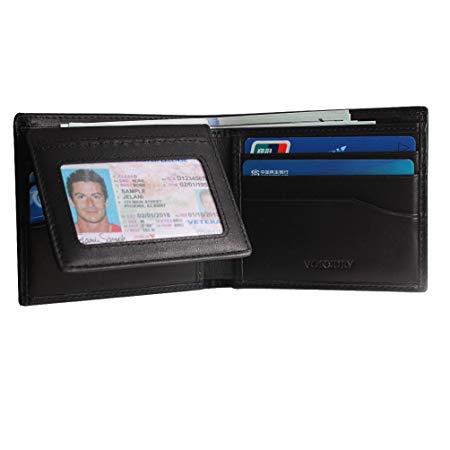 Leather Mens Wallet, Black RFID Blocking Bifold Wallet by Vonxury
