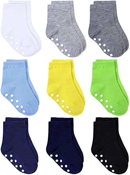 Cooraby 9 Pairs Toddler Non-Skid Socks Baby Boys' Non Slip Socks