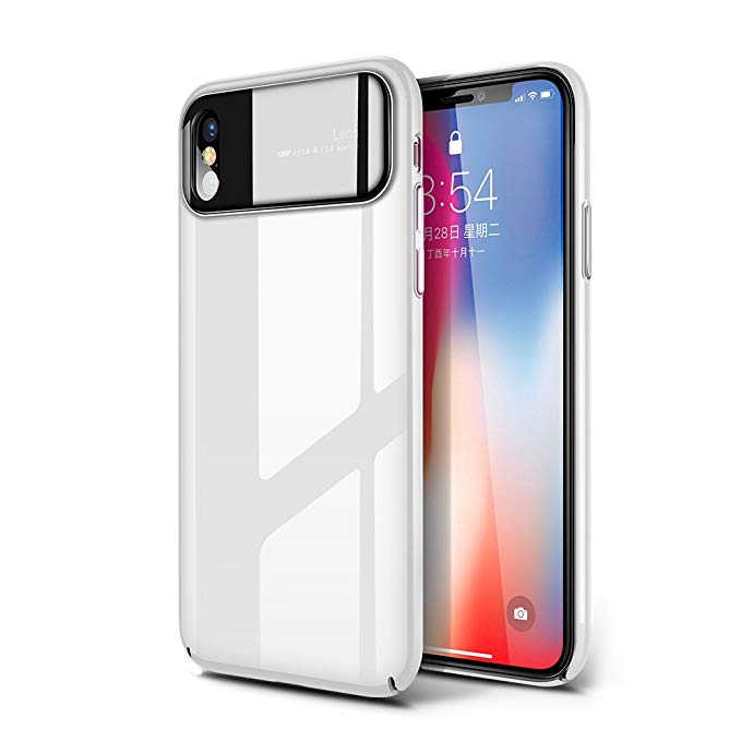 Rock iPhone X Case, Hard Ultra Thin Slim Bright Case 9H Tempered Mirror Cover with Glossy Coating Lens Protection Anti-Scratch Surface with Full Protective for iPhone (Pearl White)