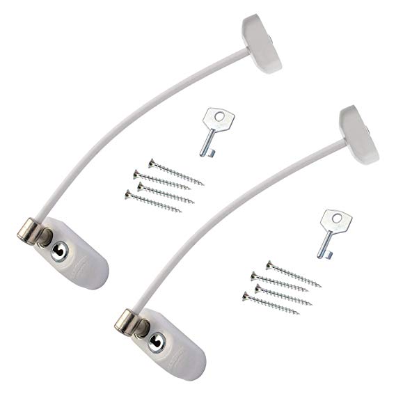 Max6mum Security Window and Door Restrictor Wire Cable Lock for Baby and Child Safety - White (2 Pack)