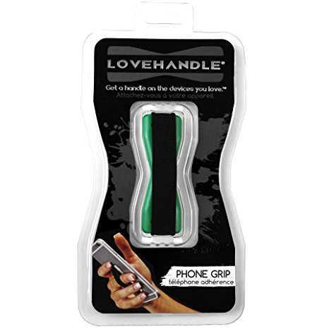 Cell Phone Grip Love Handle - Holds Device with just a Finger - Ultra Slim Pocket Friendly LoveHandle Finger Grip For Phone Mini Tablet - Grip it Securely For Texting, Photos and Selfies (Green)