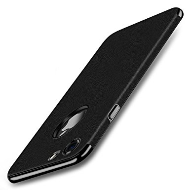 iPhone 7 Case, Ultra Slim Full Protective Hard Cover Anti-Scratch Shockproof Electroplate Frame New Design PU Leather Coated Surface Excellent Grip Case for iPhone 7 4.7inch(Black)