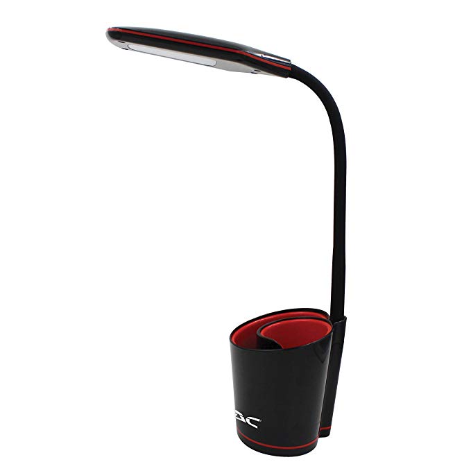 DAC LED Desk Lamp with Swirl Desk Organizer, Eye Care Table Lamp, Touch Control, 3 Brightness Modes, 180 Degree Flexible Gooseneck, Black and Red, 5.5W | Great for Office, Home, Dorm, College