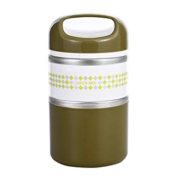 2 Layers Stainless Steel Lunch Containers with Handle, Insulated Lunch Box Stay Hot 3h, Leak-proof Food Containers for Adults, Teens, Work, School - 42 oz, Green