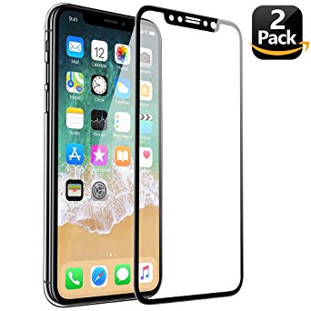 ALCLAP iPhone X Screen Protector (2-Pack), iPhone 10 Tempered Glass 3D Full Coverage Film HD Clear Cover Bubble Free Screen Protector [Anti-Scratch] [Lifetime Replacement] for iPhone X / 10 (Black)