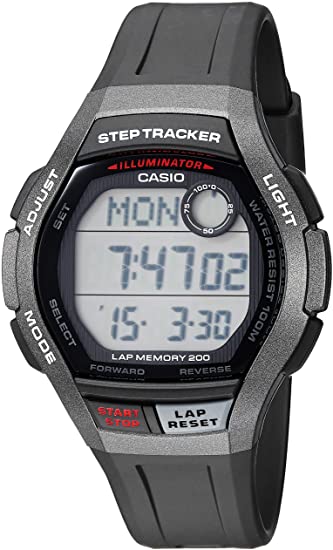 Casio Men's Step Tracker Stainless Steel Quartz Sport Watch with Resin Strap, Black, 23 (Model: WS-2000H-1AVCF)