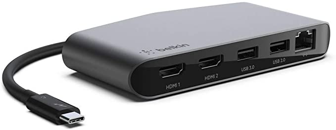 Belkin Thunderbolt 3 Dock Mini with Tethered Thunderbolt 3 Cable (Thunderbolt Dock for Mac OS and Windows USB-C Laptops), Silver, F4U098bt