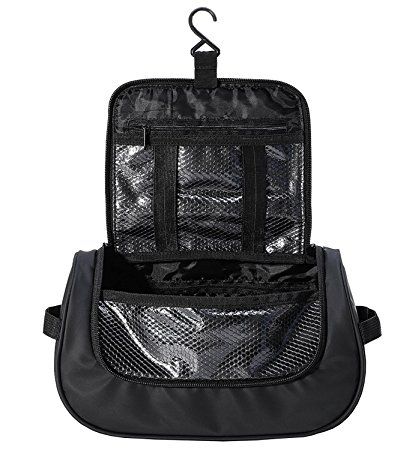 MIER Travel Cosmetic Kit Hanging Organizer Makeup Toiletry Bag for Men and Women, Black