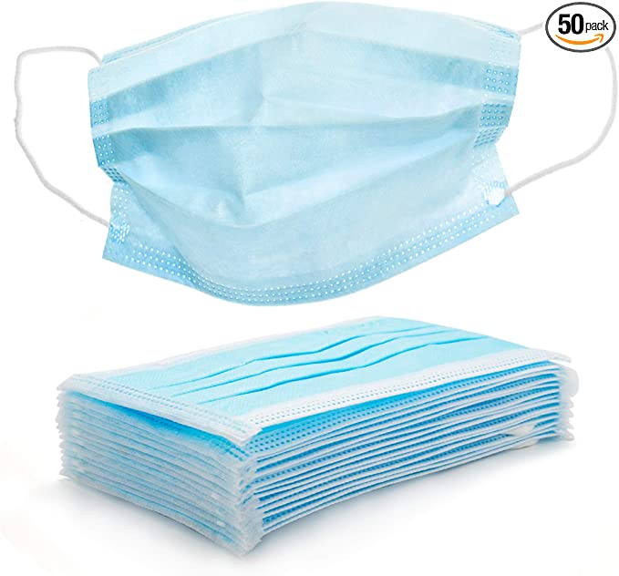 ProHeal Disposable Face Masks - 50 Pack - 3 Ply Protectors with Elasticated Earloops - Latex Free, Non Woven, Single Use, Procedural