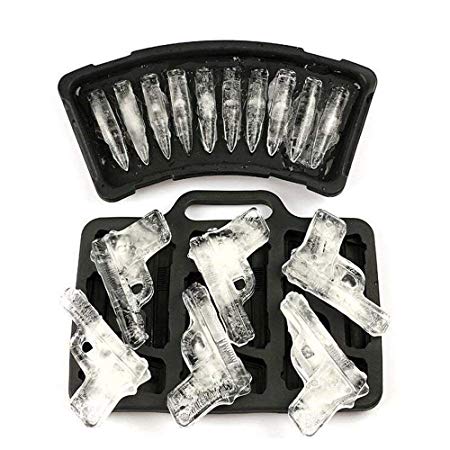 2-Pack Handgun and Bullet Ice Cube Trays Set - MoldFun Cool TPR Pistol and AK47 Bullet Maker Molds for Whiskey Cocktails Ice Cubes, Chocolates, Jello Shots